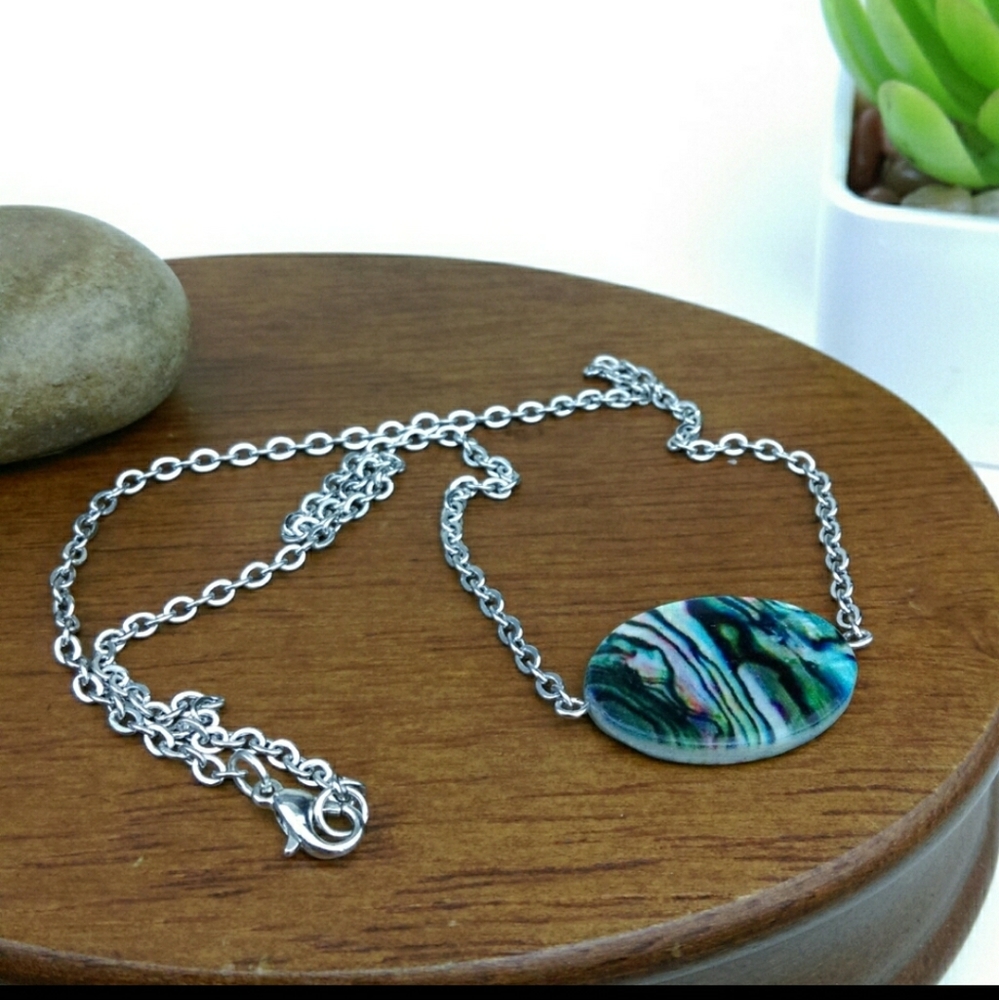 Oval Abalone Colored Necklace